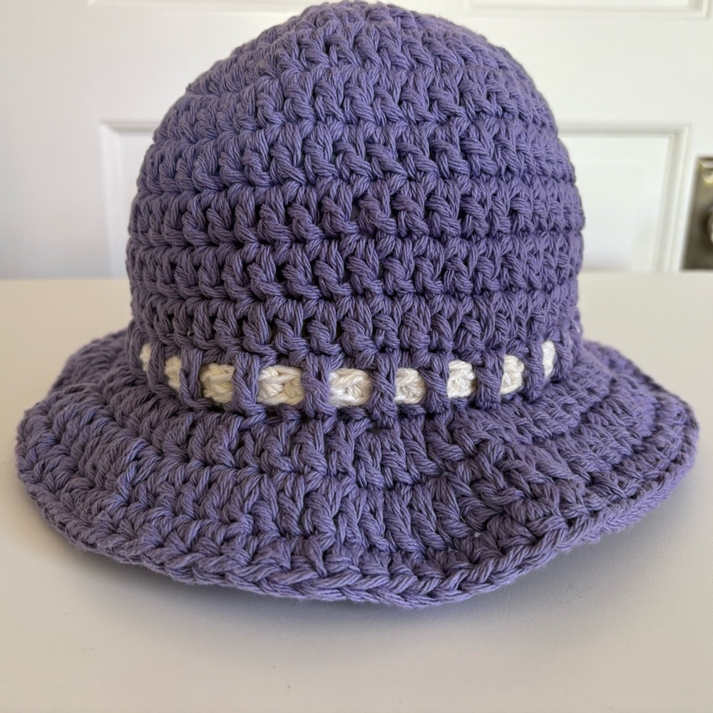 Crocheted Cloche Hat Purple Hippy Boho Festival Artsy Handmade Retro